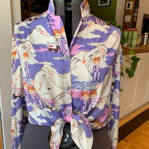 PRICE DROP!!!! Crazy Muzkin blouse size L space theme/ shiny piping! like new